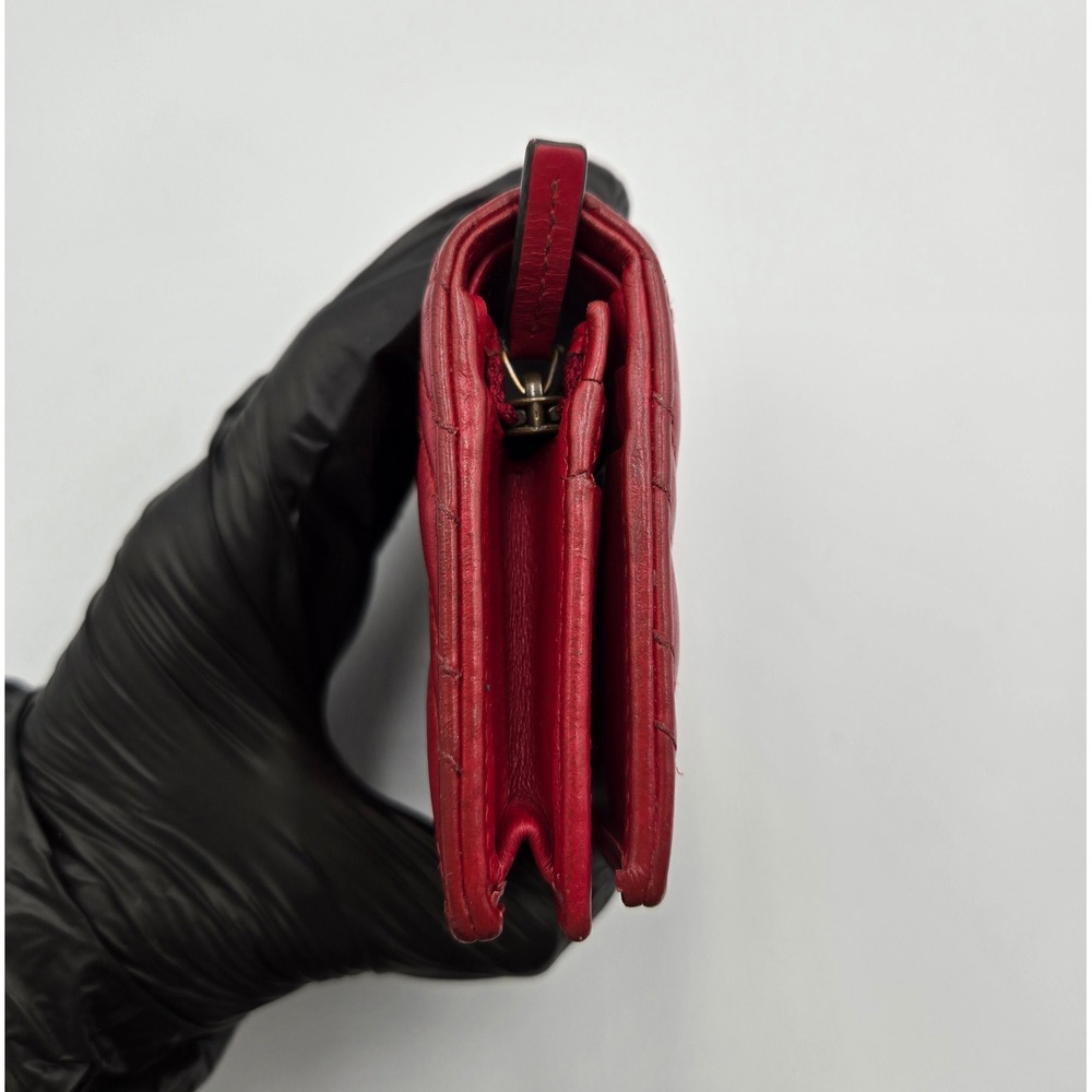 Gucci Marmont Red Leather Card Case Wallet Chevron Bifold Authentic - Picture 11 of 12